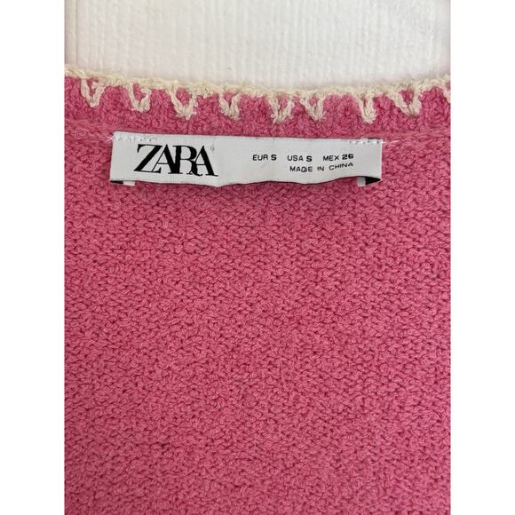 Zara Pink Knit Cropped Button Front Cardigan Size Small Coquette Fairy Cottage - Picture 4 of 7